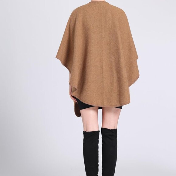 Women's Plus Size Wool Blend Cross Front Cape Wrap Warm Fall Winter Shawl - Picture 4 of 7